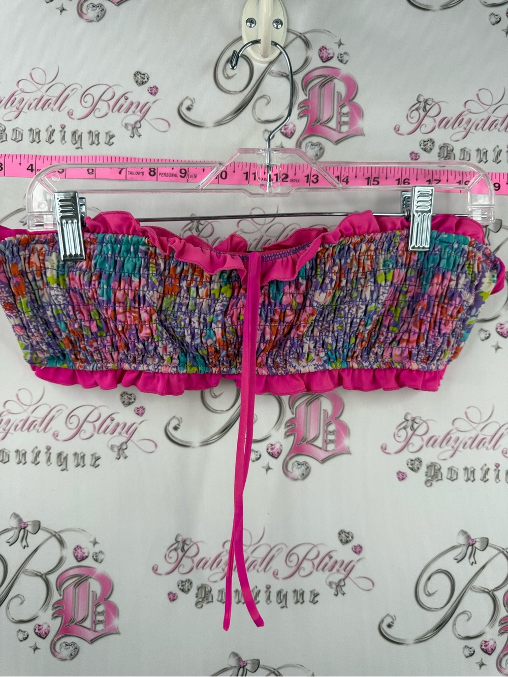 Bikini top halter or strapless Pink Floral Smocked Tube Top